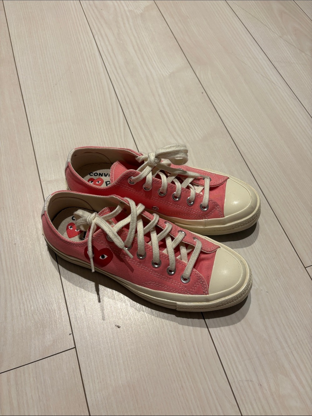 Converse Pink Low-Top Canvas Sneakers with Heart Logo